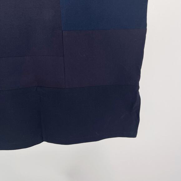 Eileen Fisher Small S Navy Blue Patchwork Short Sleeve Blouse Top Crew Neck Boxy - Picture 4 of 10